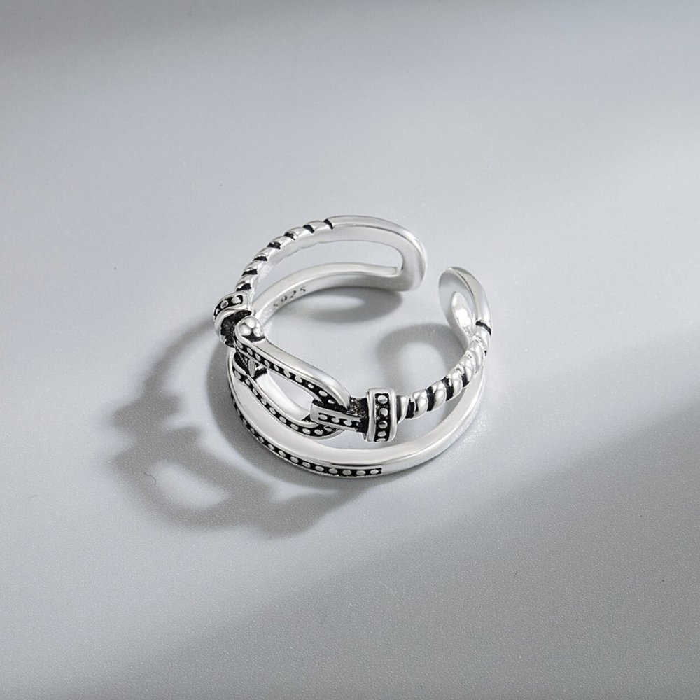 Minimalist 925 Sterling Silver Chunky Belt Buckle Ring Vintage Silver Ring - Picture 4 of 5